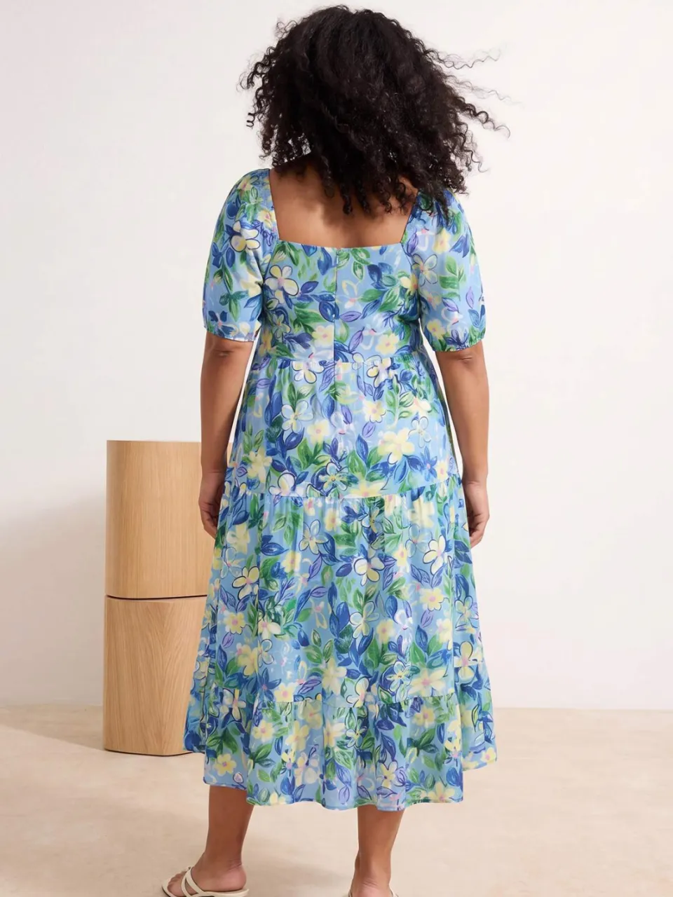 Trendyol Curve Dames Blauw Bloemen Maxi Driekwart mouw Casual A-lijn Grote maten Jurk, foto 2
