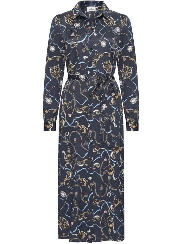 HV Society jurk donkerblauw met kettingprint en strikceintuur voor dames - XXL (44)