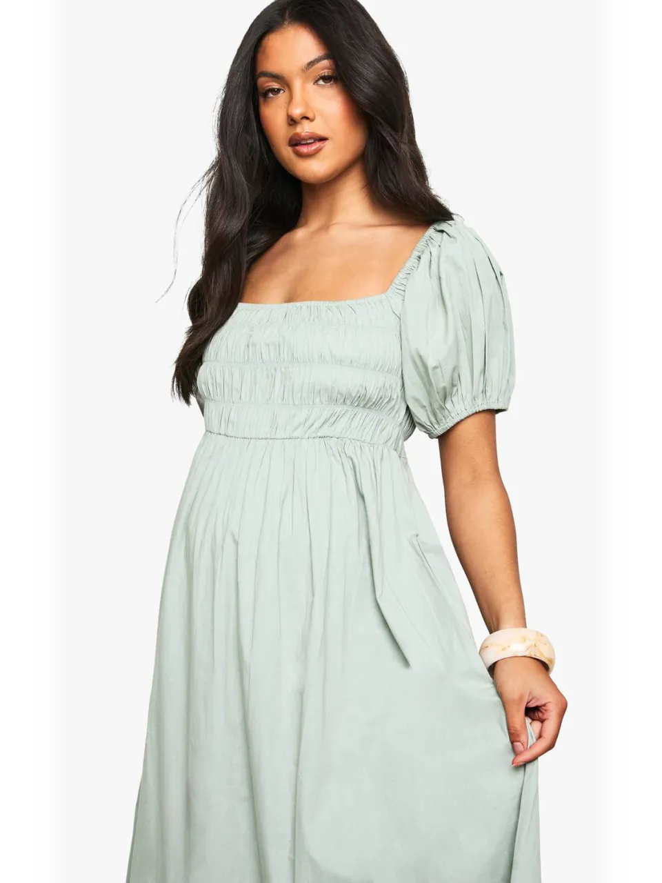 boohoo Dames MATERNITY KATOEN POPELijN PUFFMOUW MAXI-JURK verstandig, foto 4