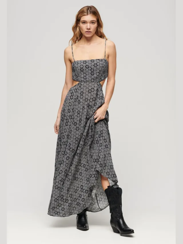 Superdry Maxi-jurk met transparante achterkant - Dames - Jurken Black 70S Geo