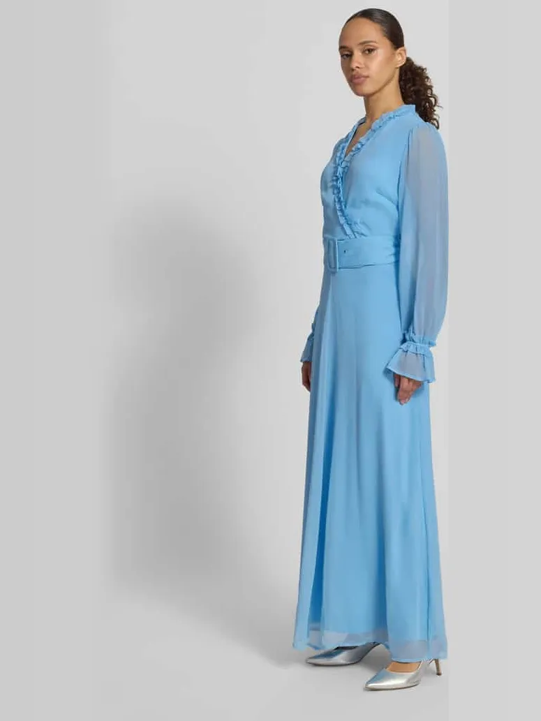 Vila maxi-jurk met riem en ruches model 'EMMA' lichtblauw, foto 3