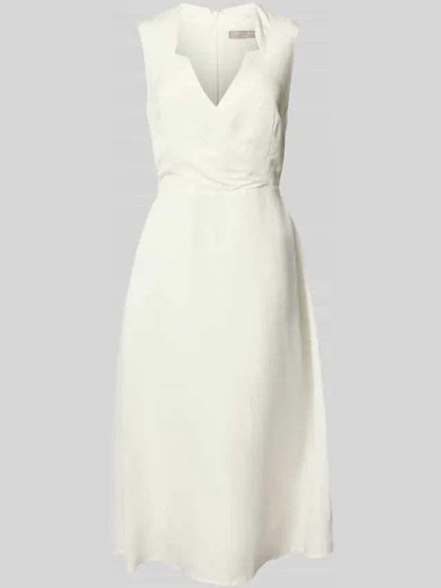 Christian Berg Woman Selection midi-jurk van mix van linnen en viscose in wikkellook ecru, foto 2
