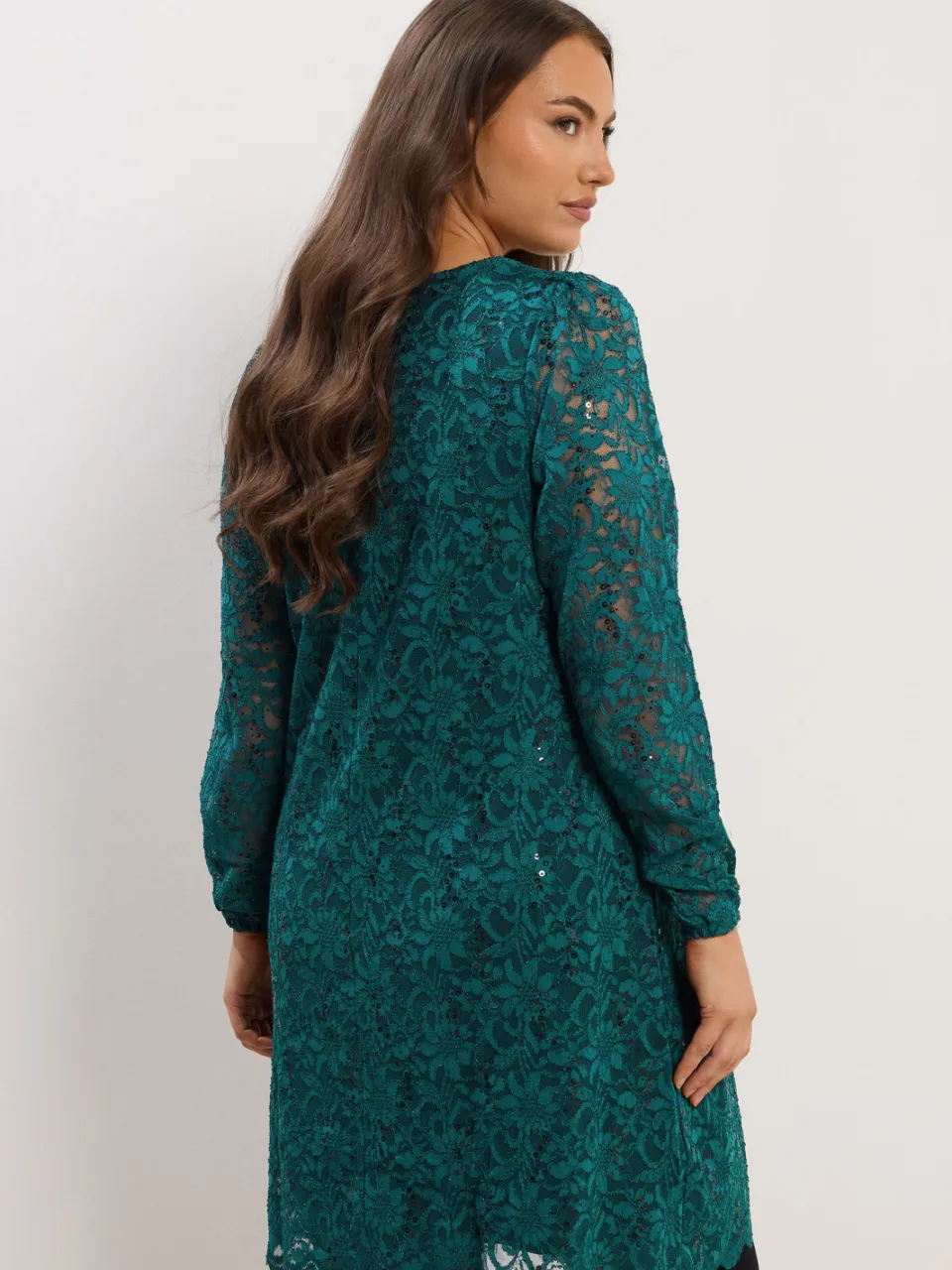 Yours Teal Blue Lace Scallop Zoom Minijurk, foto 3