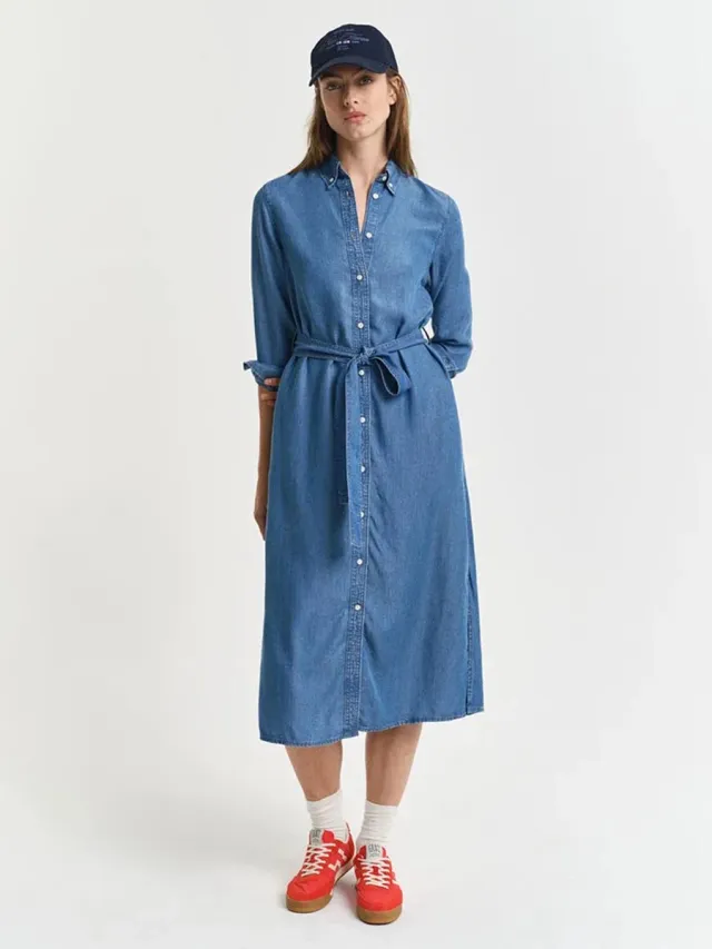 Gant 4503376 Lang Mouw Jurk Blauw 38 Vrouw Light Indigo
