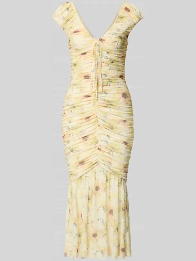 Little Mistress midi-jurk met draperingen en V-hals geel, foto 2
