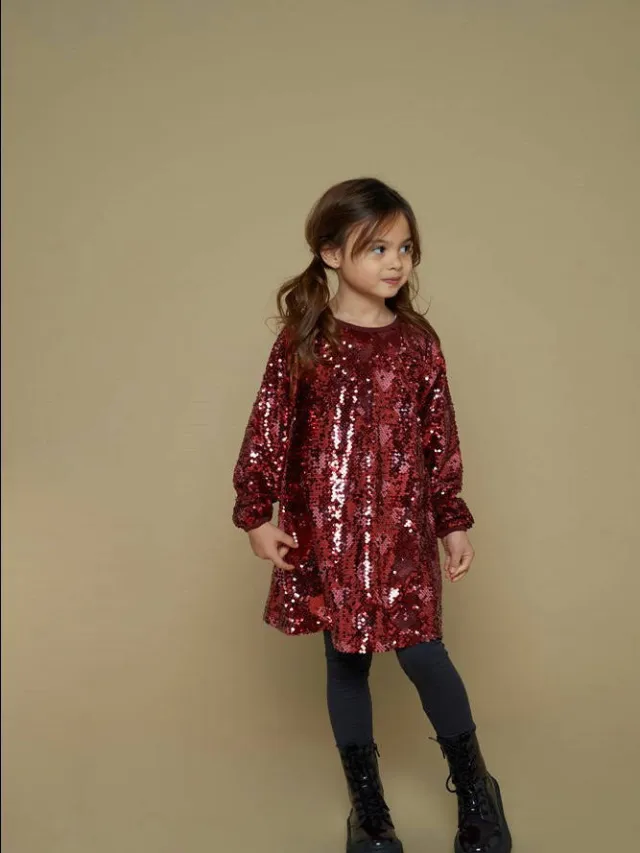 Jubel Queen Of Hearts jurk met pailletten donkerrood