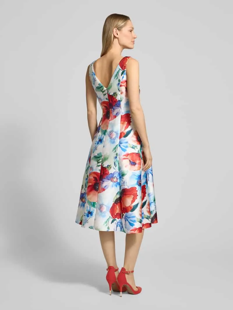 Vera Mont Knie-lange cocktailjurk in all-over look blauw, foto 3