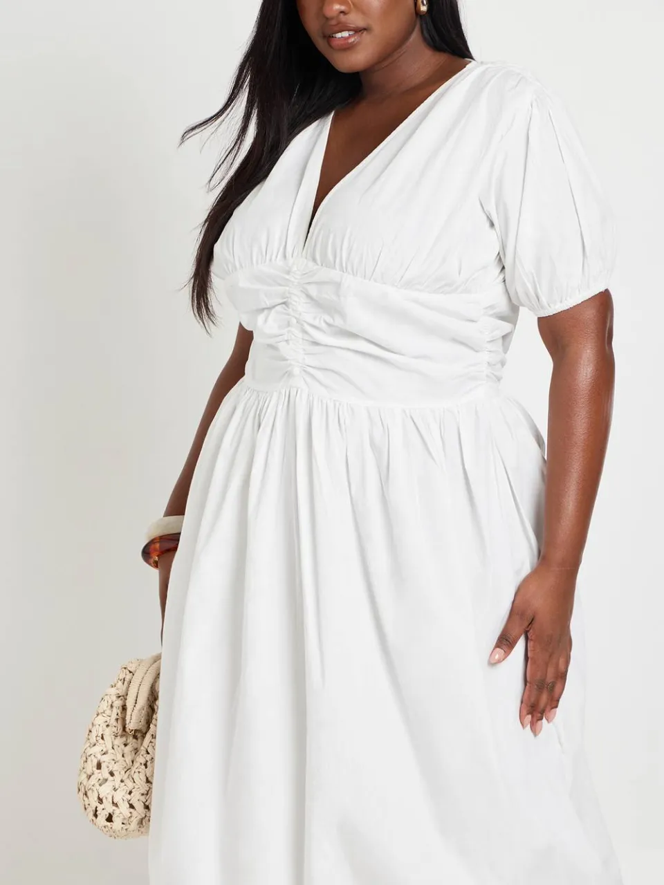 boohoo Dames Plus Maxi Jurk Met Geplooid Tailledetail Van Popeline wit, foto 4