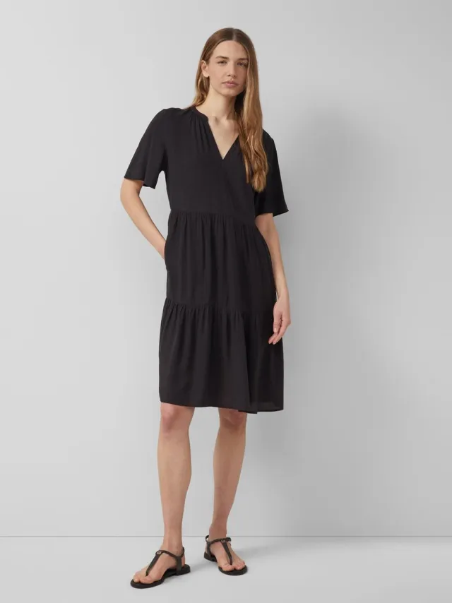 S.Oliver female - Korte viscose jurk met plooien zwart