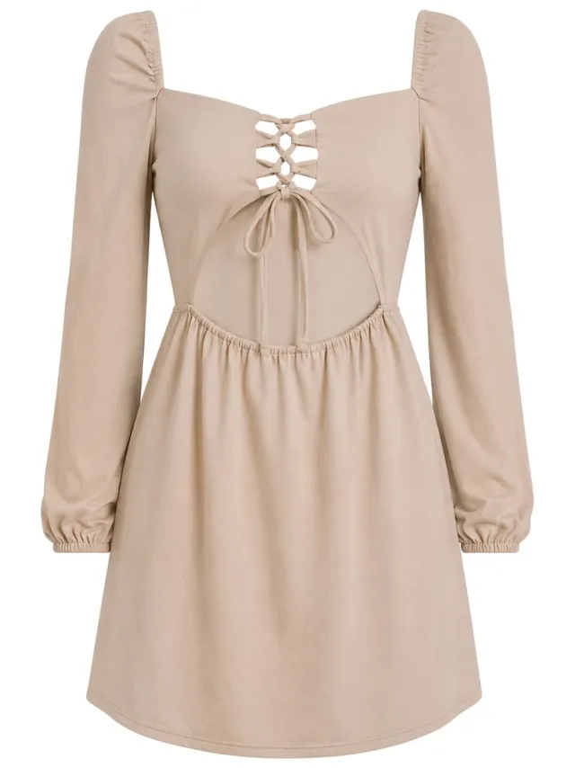 Missyempire Missy Empire Dames-minijurk met lange mouwen van Up Front (Licht Beige), foto 2