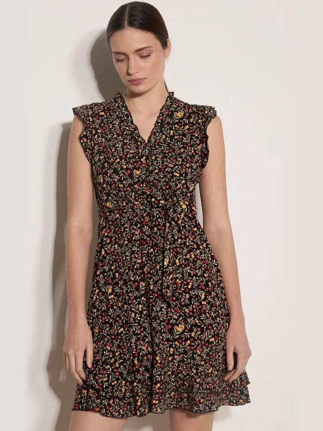 Apricot Mini-jurk met bloemenprint en ruches Zwart