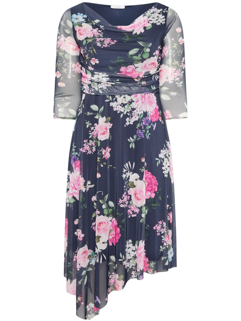 Yours London Marineblauwe Asymmetrische Jurk Met Bloemenprint, foto 3