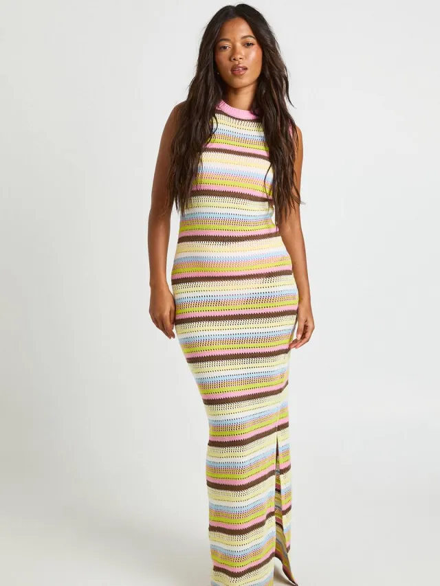 boohoo Dames Strand Gehaakte Racer Gebreide Maxi Jurk Limoen
