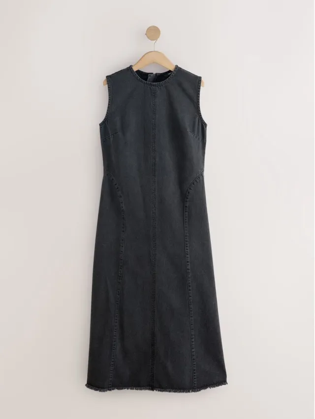 Next Dames - Naadloze, mouwloze denim maxi-jurk - Zwart Washed Black
