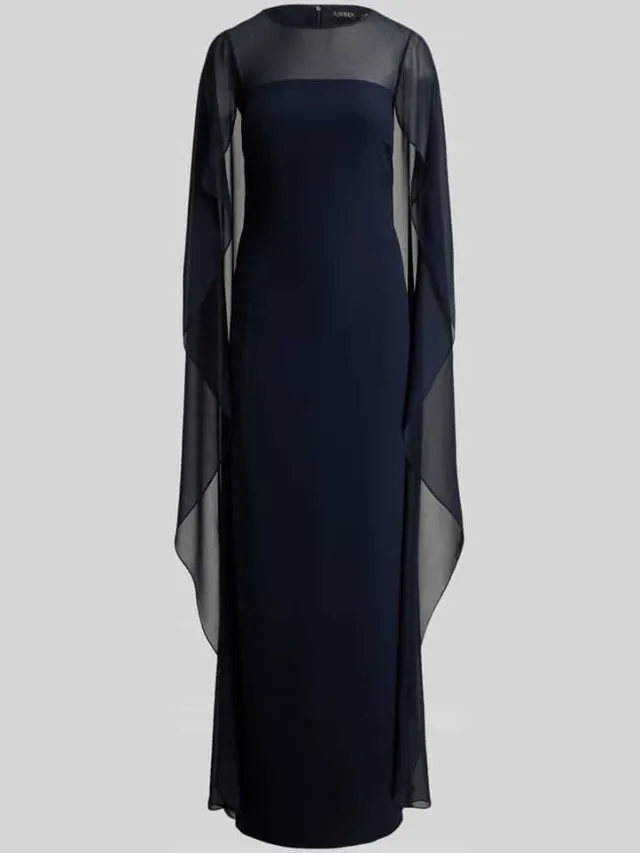 Lauren Ralph Lauren Vloeiende avondjurk met cape-detail donkerblauw, foto 2