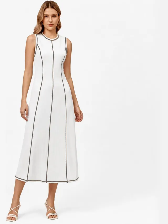 Imily Bela Dames Mouwloze Maxi Jurk met Contrasterende Naden wit
