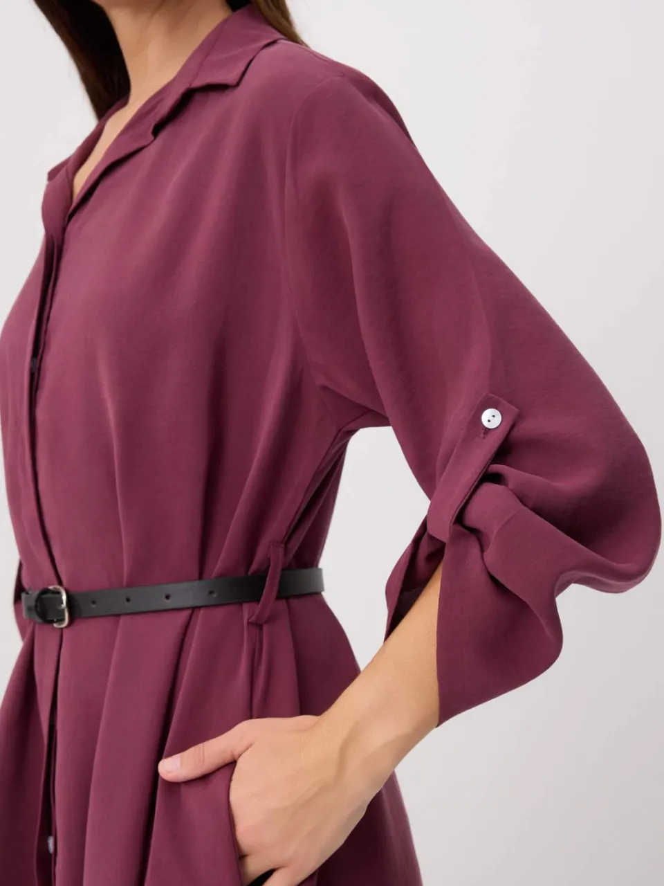 Trendyol Modest Dames Bordeaux Effen Midi Kort Recht Modest Jurken, foto 2