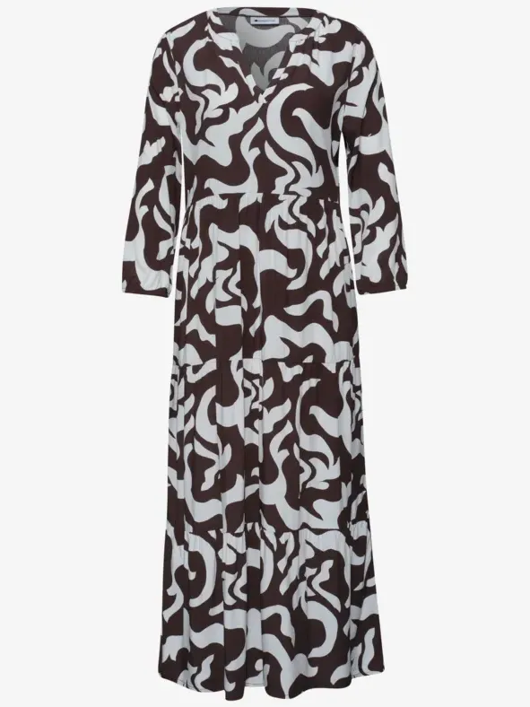 Street One Midi-jurk met gespleten hals en print bruin, foto 3