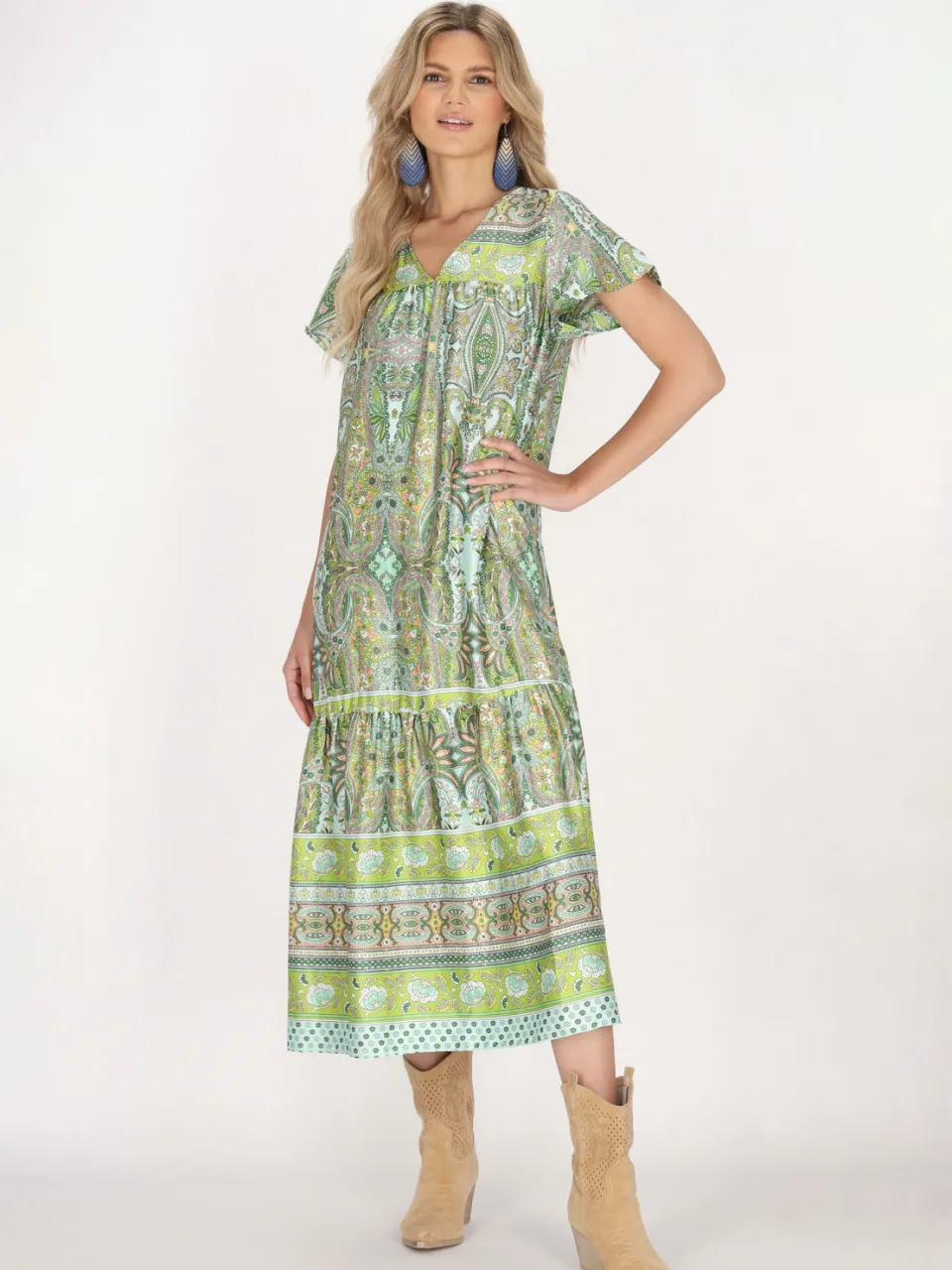 Usha Jurk Dames Lichtgroen Veelkleurig