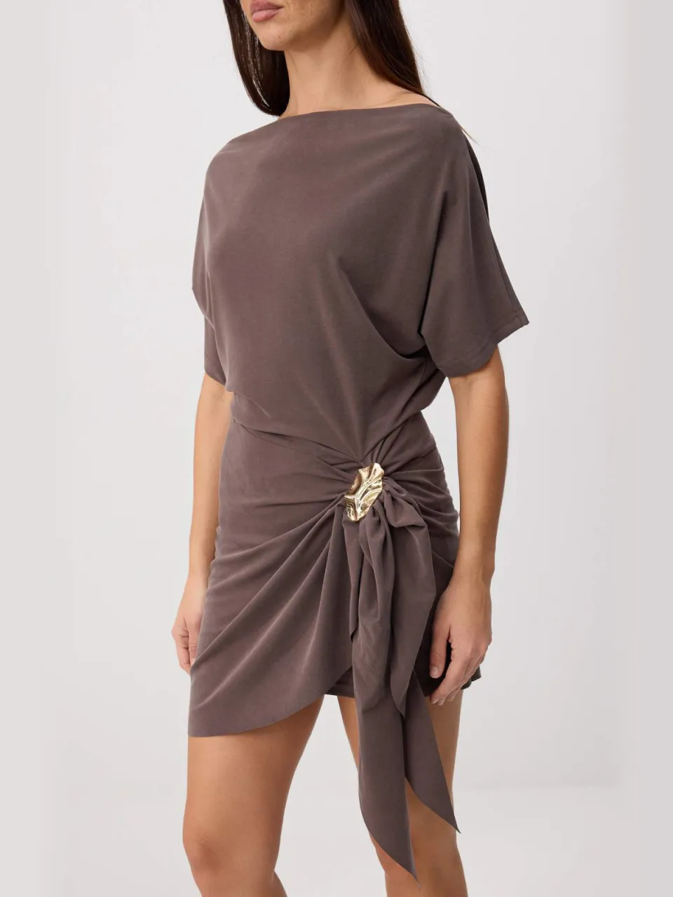 Trendyol TRENDYOLMİLLA Dames Bruin Effen Kort / Mini Kort A-lijn Jurken, foto 2