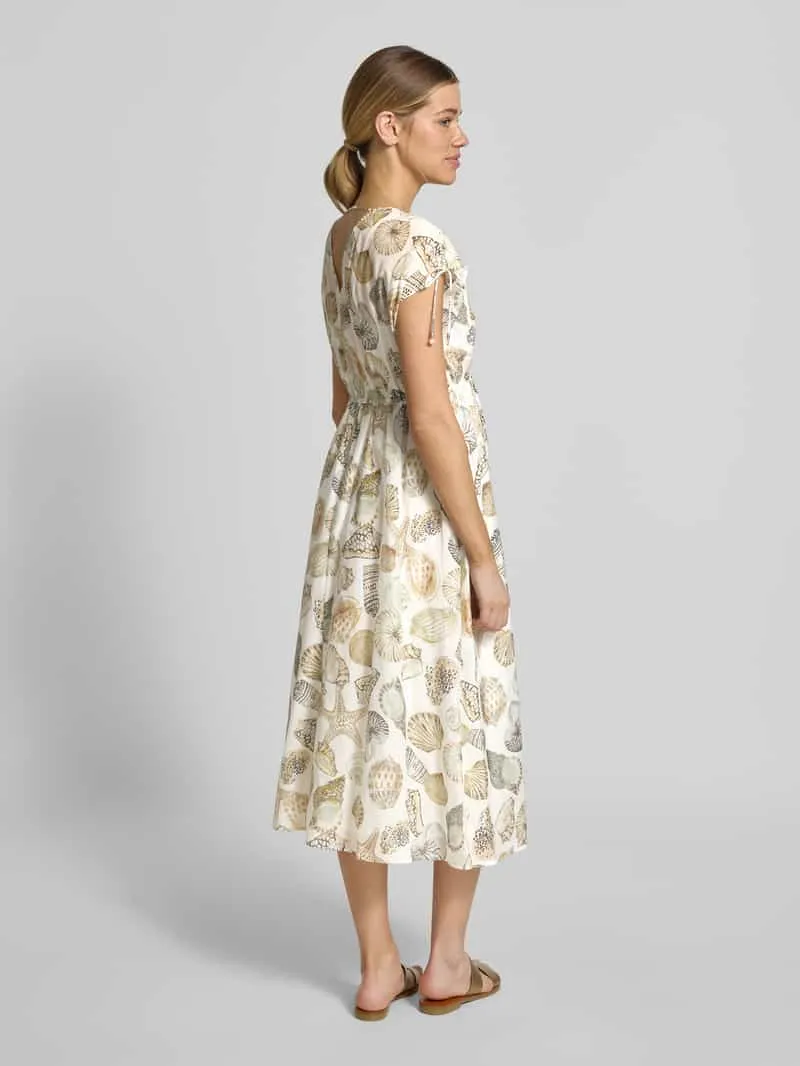 Marc Cain midi-jurk met zijde en knoopsluiting met korte knoopsluiting offwhite, foto 3