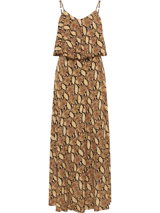 Faina maxi jurk met slangenprint nelice Beige