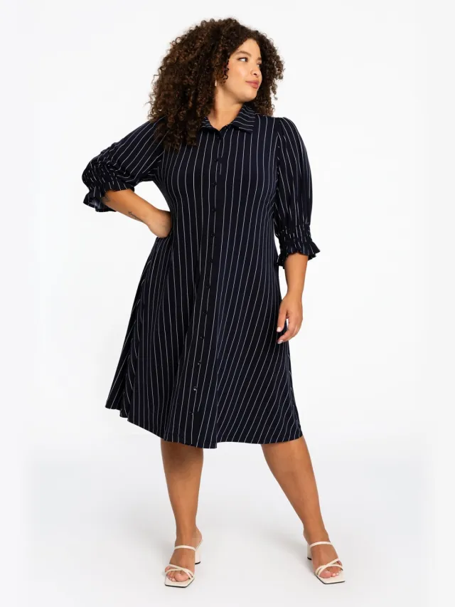 Yoek Jurk met knopen PINSTRIPE | Blauw