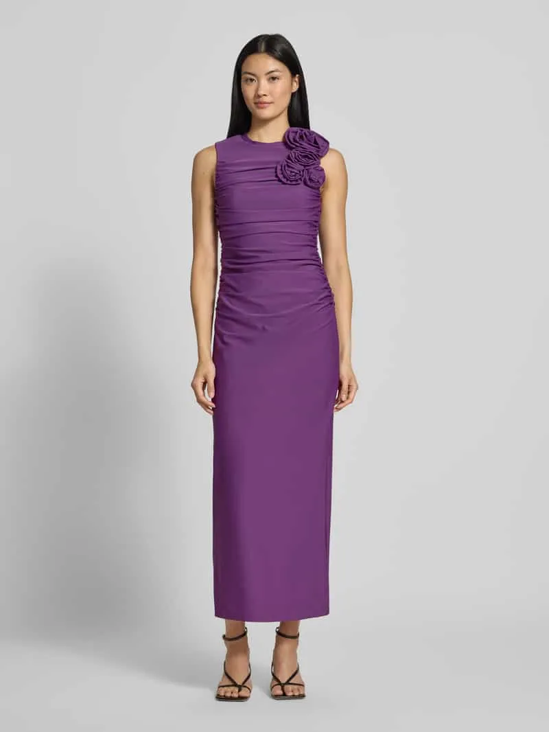 Yas Cocktailjurk met florale applicaties model 'DONA' Aubergine