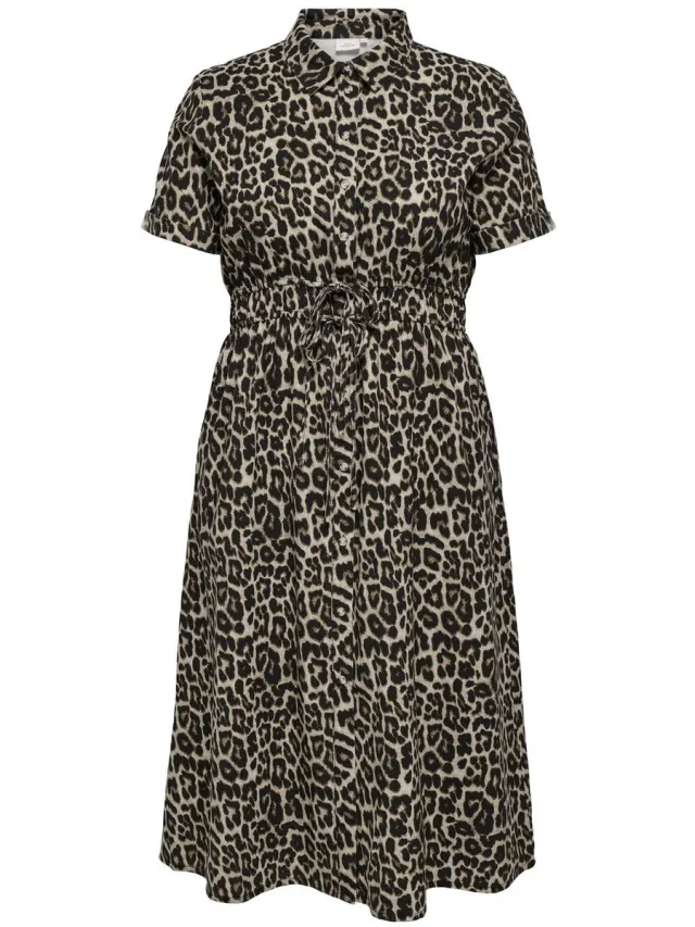Only Carmakoma CARARIS LIFE 2/4 MIDI SHIRT DRESS PNT Dames Jurk Black AOP:LEO