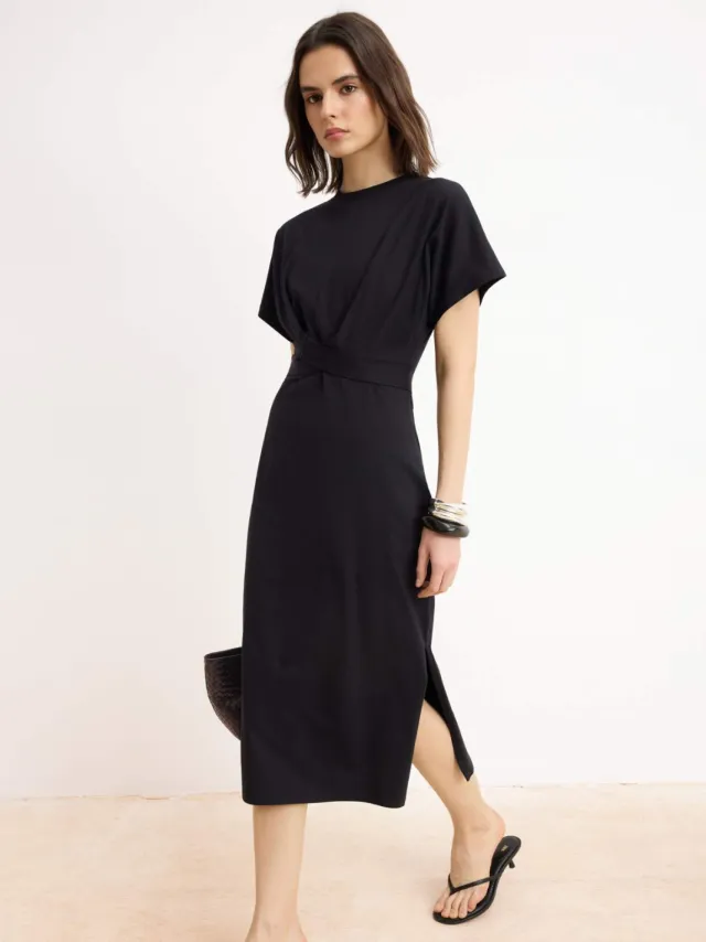 Trendyol TRENDYOLMİLLA Dames Zwart Effen Midi Kort Casual Bodycon Jurken