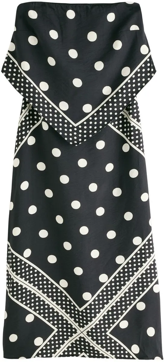 Next Dames - Midi-jurk met bandeau-sjaaldetail - Zwart Monochrome Polka Dot