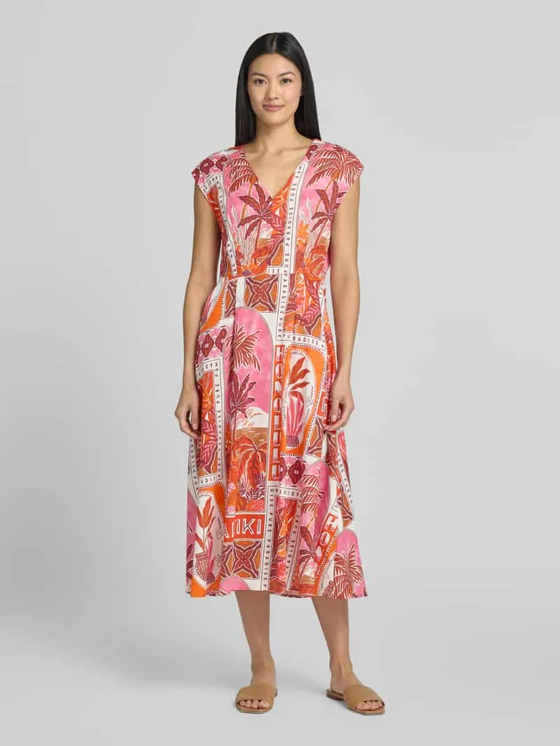 Milano Italy Midi-jurk in allover-look met V-hals Felroze