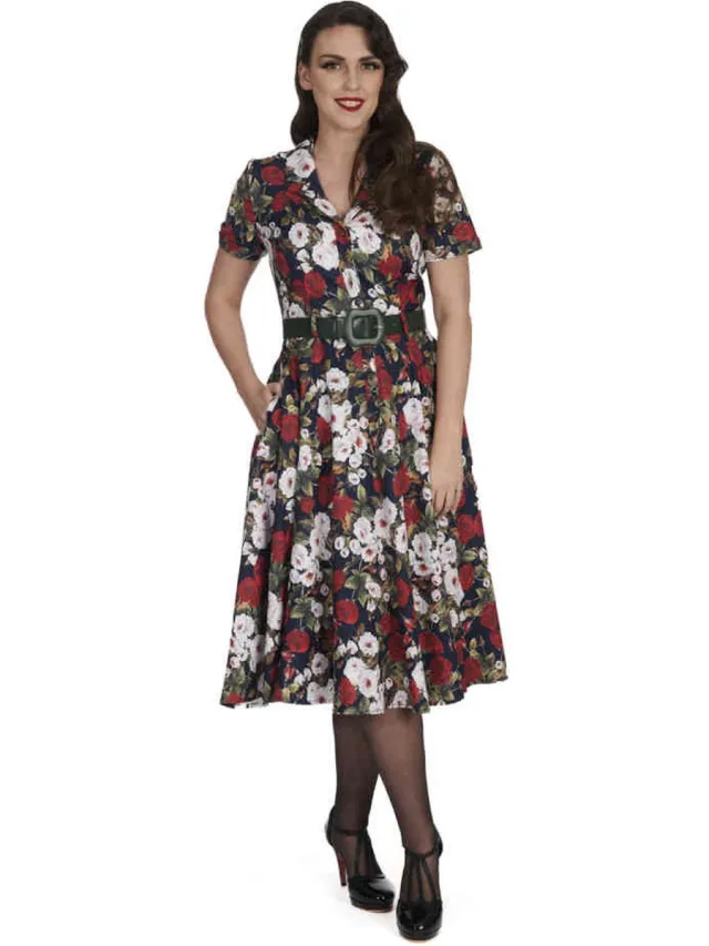 Banned Dark Rose Flare jurk - S - Multicolours