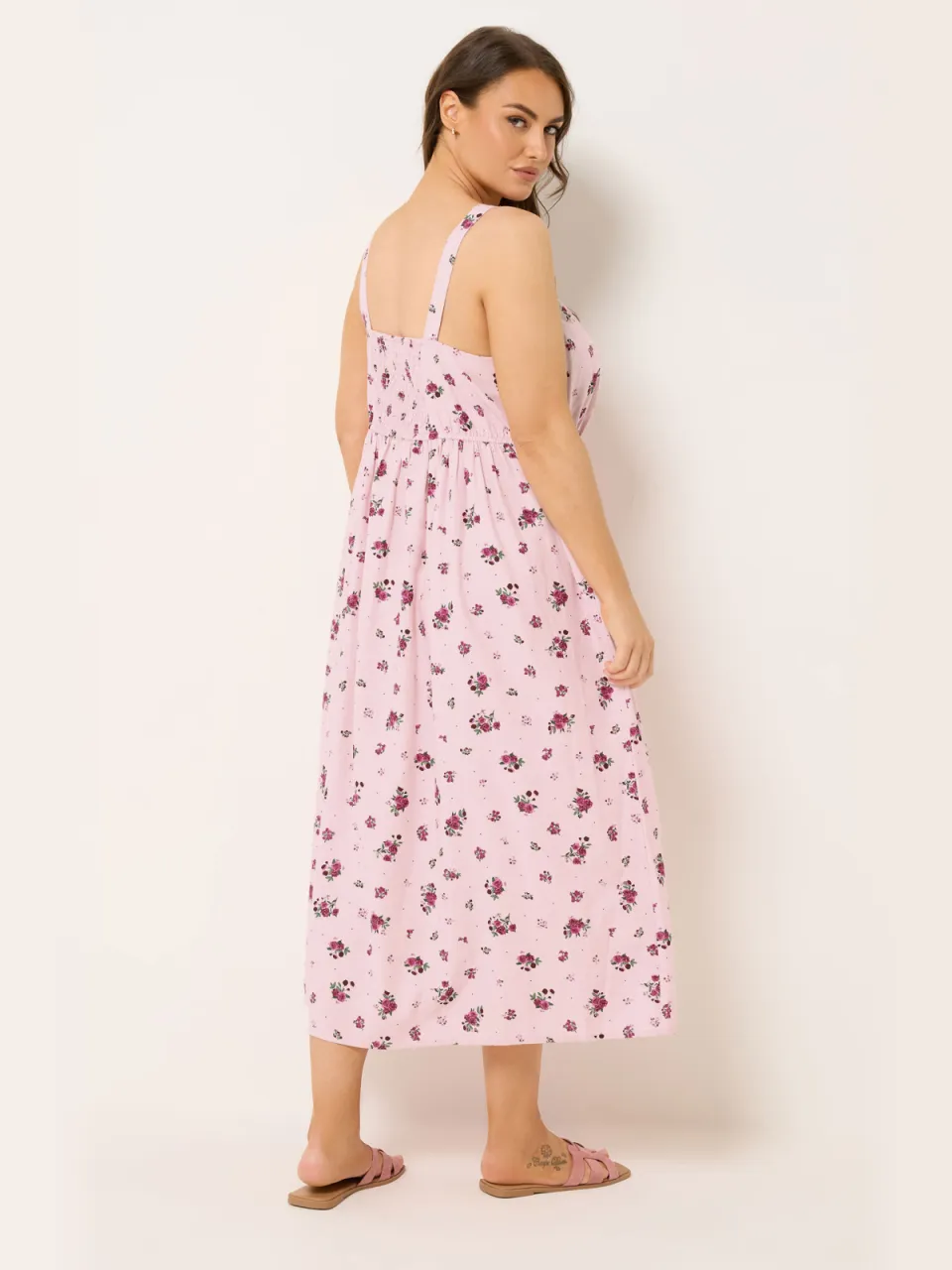 Yours Roze Linnen Jurk Met Bloemenprint In Melkmeisjestijl, foto 3