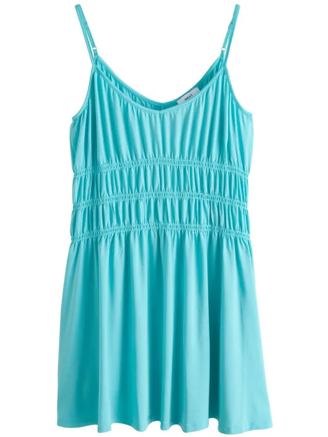Next Dames - Jersey mini-jurk met smokwerk - Blauw Aqua Blue