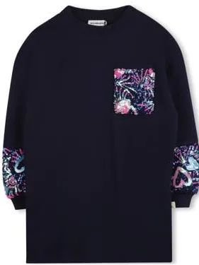 Billieblush sweatjurk met pailletten donkerblauw Meisjes Katoen Ronde hals