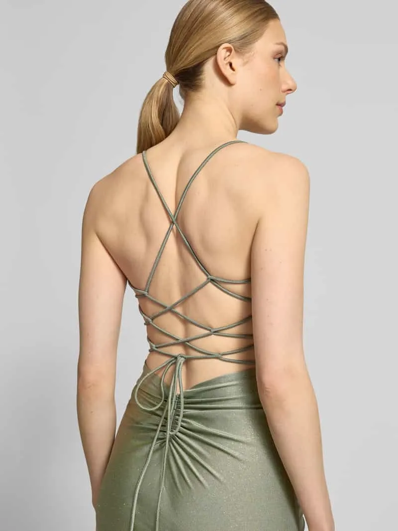 Mascara Maxi-jurk met draperieën en loopsplit olijfgroen, foto 2