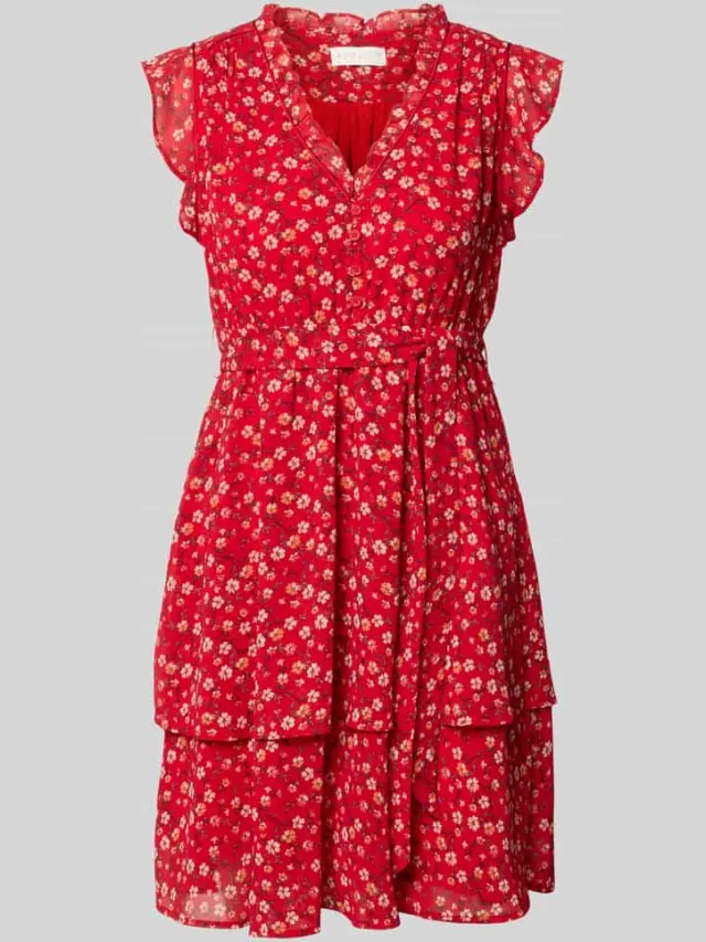 Apricot Minijurk met een all-over bloemenprint Lichtrood