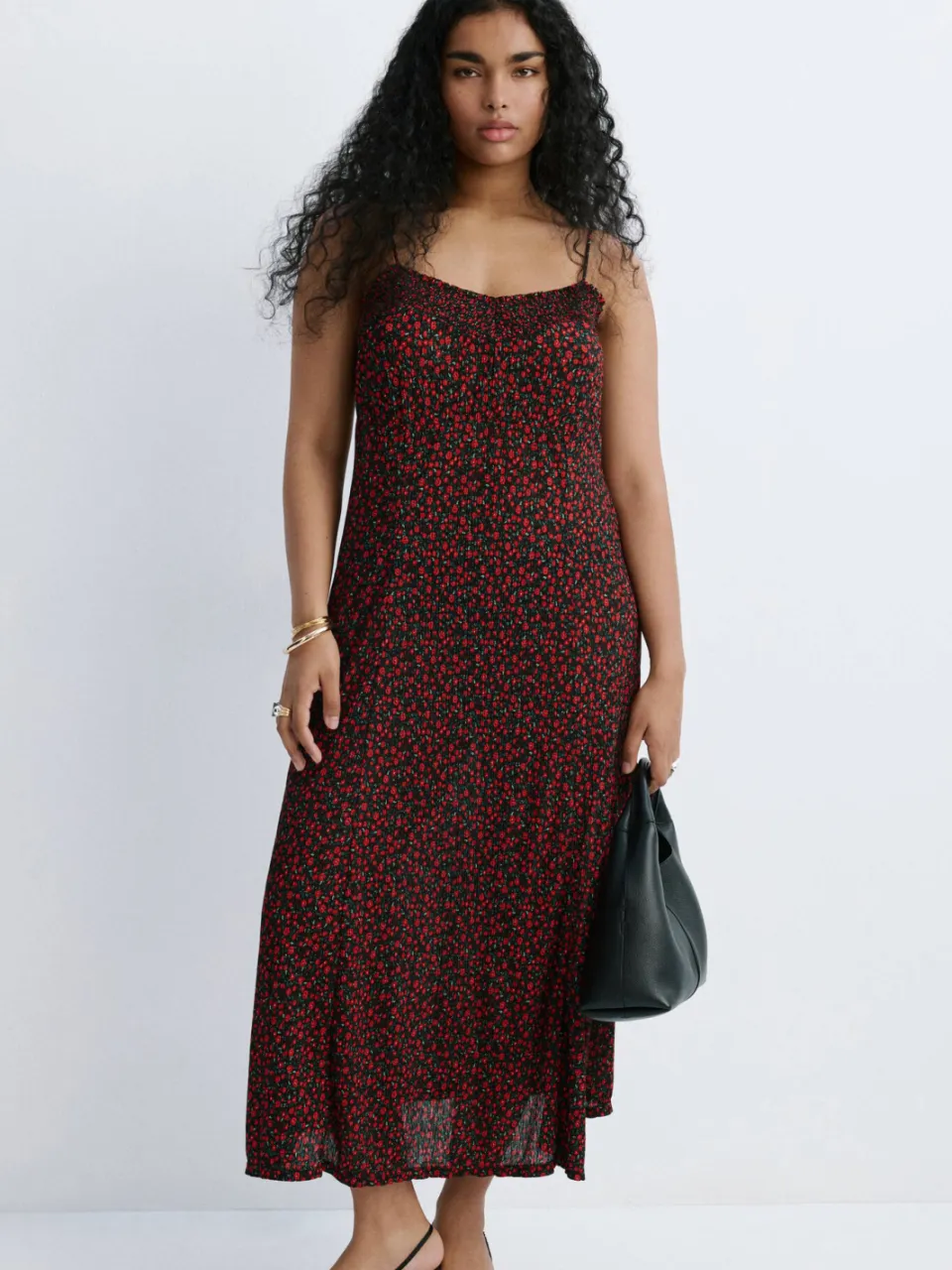 Mango gebloemde midi zomerjurk - rood Rood/zwart