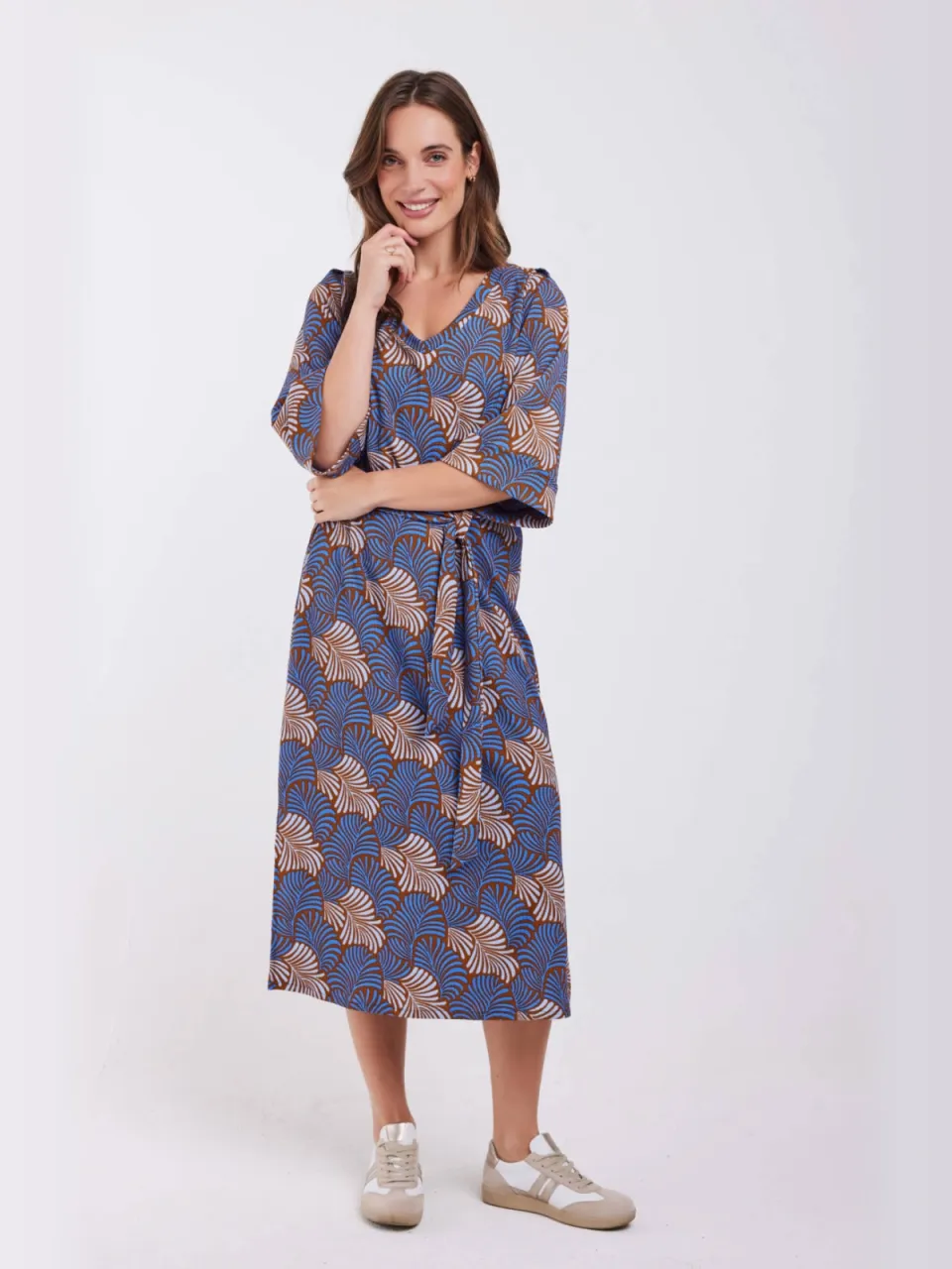Didi midi jurk blauw Blauw/Bruin