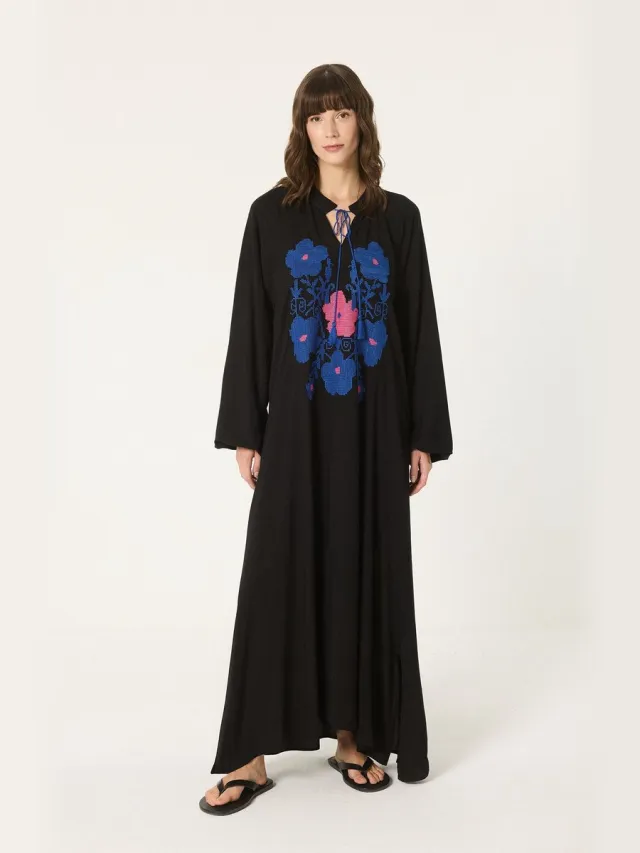 TOUCHÉ PRIVÉ Geborduurde viscose jurk - Zwart - Dames