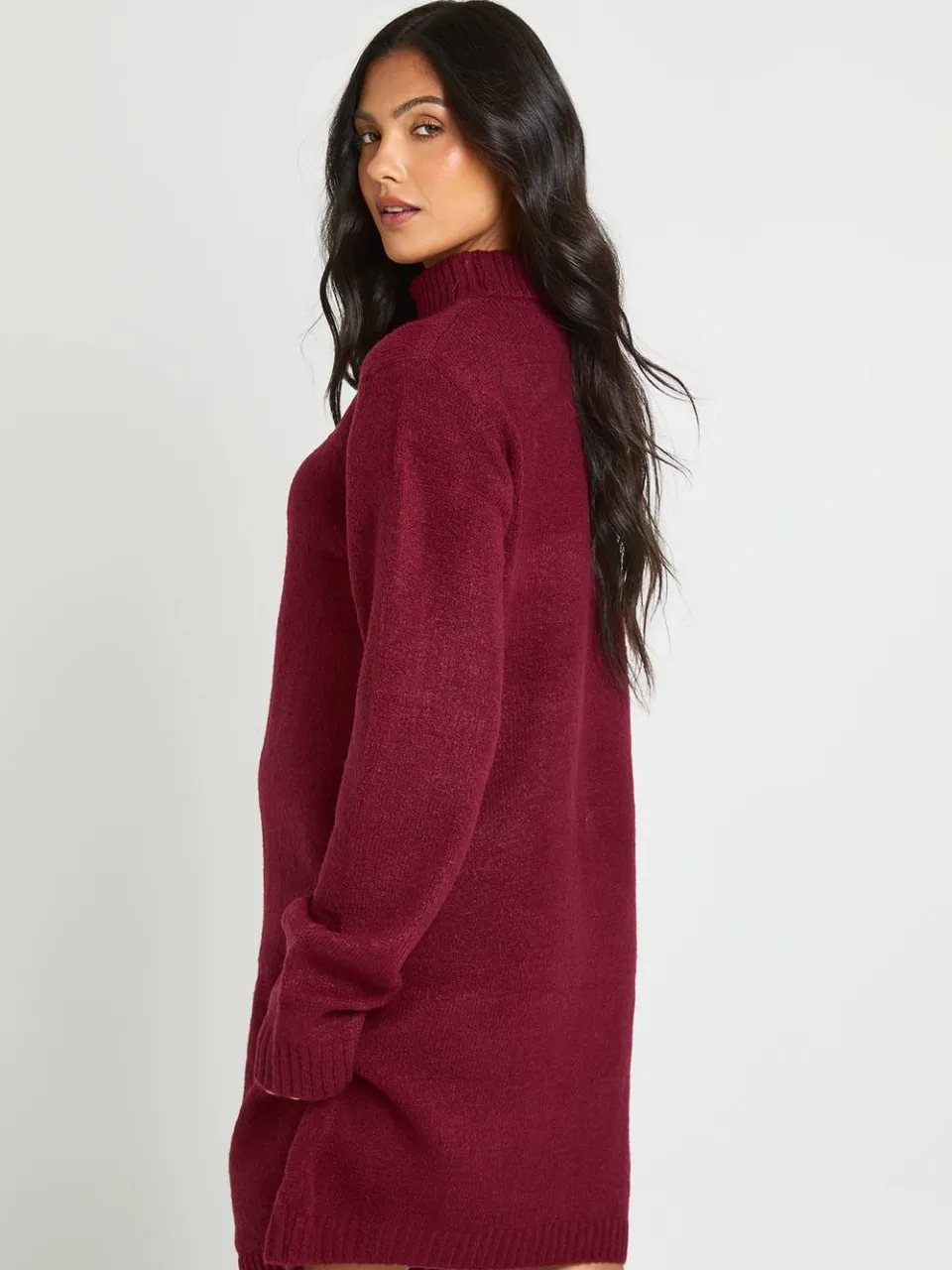 boohoo Dames Zwangerschaps Gebreide Mini Jurk Met Hoge Hals En Naaddetail bordeaux rood, foto 3