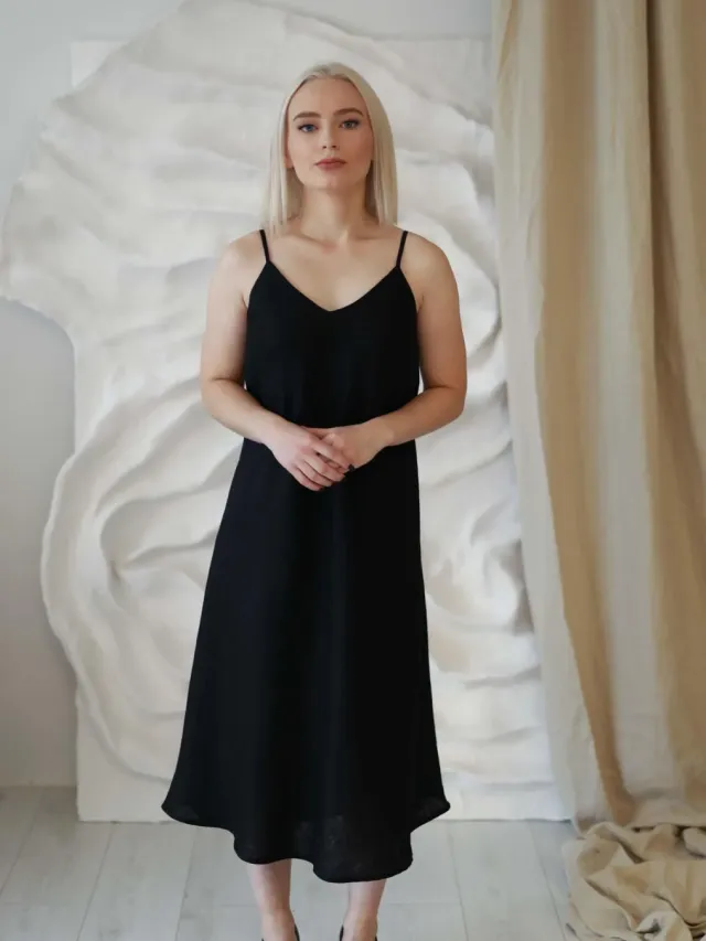 Amber Linen dames vegan Jurk Sperlonga Zwart
