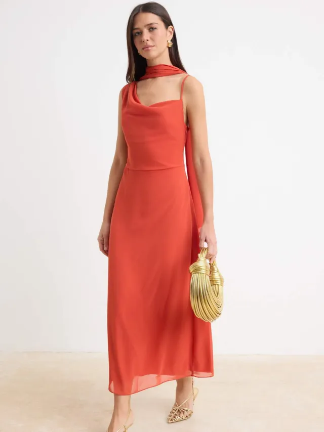 Trendyol TRENDYOLMİLLA Dames Rood Effen Maxi Mouwloos Recht Jurken