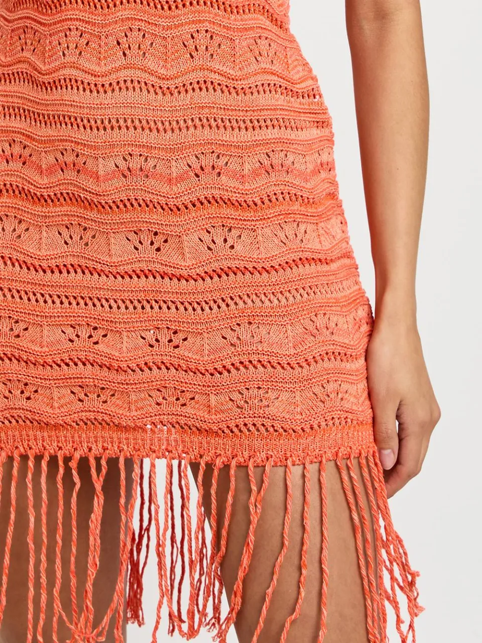 boohoo Dames Halternek Strandjurk Mini Met Haakwerk En Kwastjes koraal, foto 4