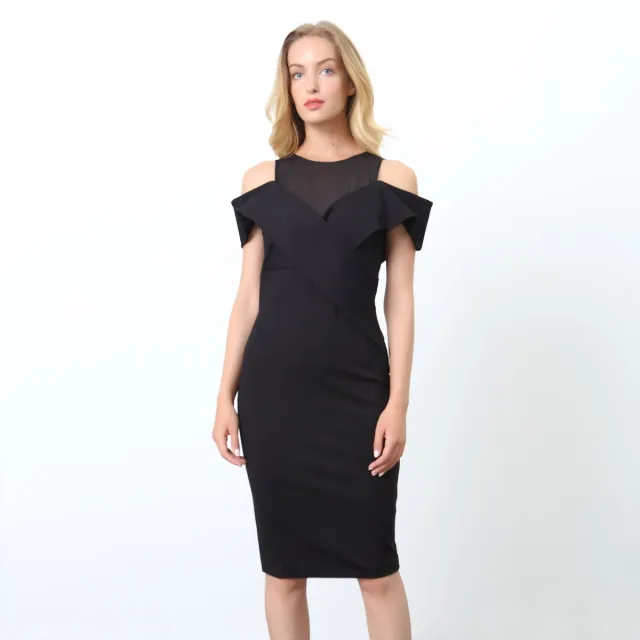 Smart & Joy Gemonteerde jurk bardot halslijn in jersey en gaas Zwart