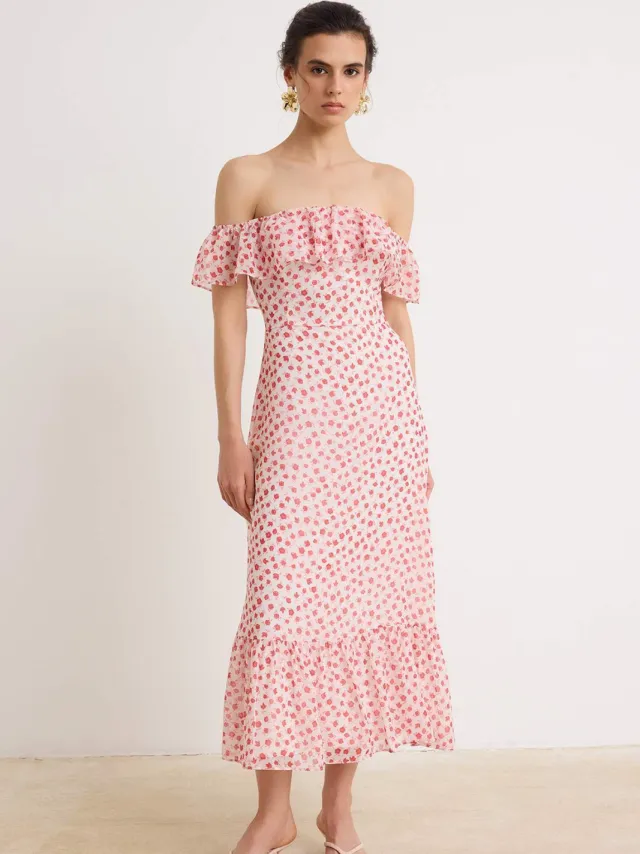 Trendyol TRENDYOLMİLLA Dames Ecru Bloemen Midi Mouwloos Avond / Dagelijks A-lijn Jurken