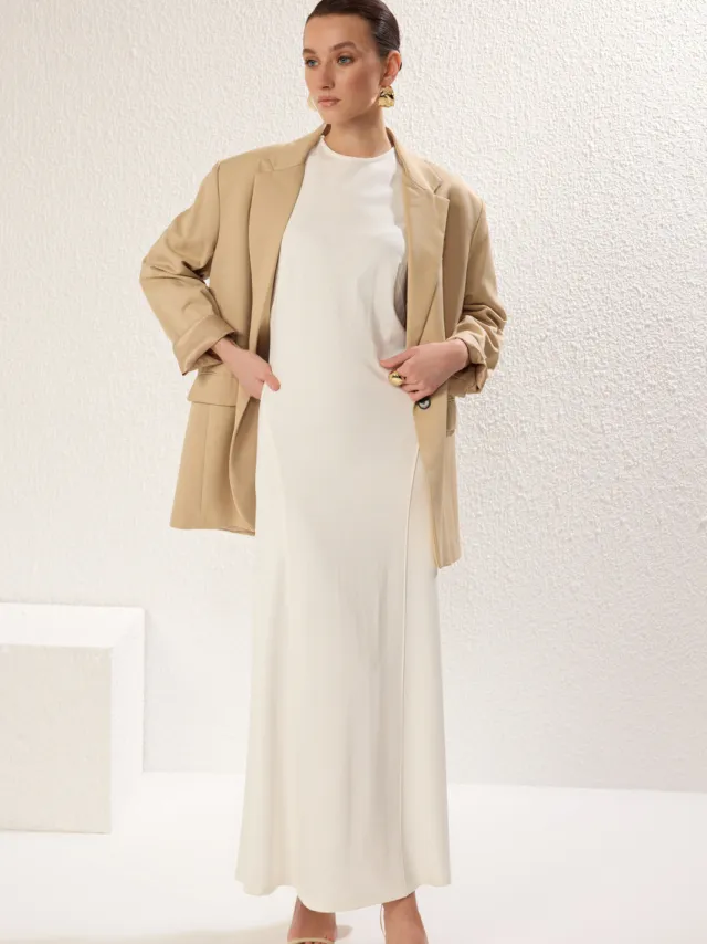 Trendyol Modest Dames Ecru Effen Maxi Lang Casual A-lijn Modest Jurken