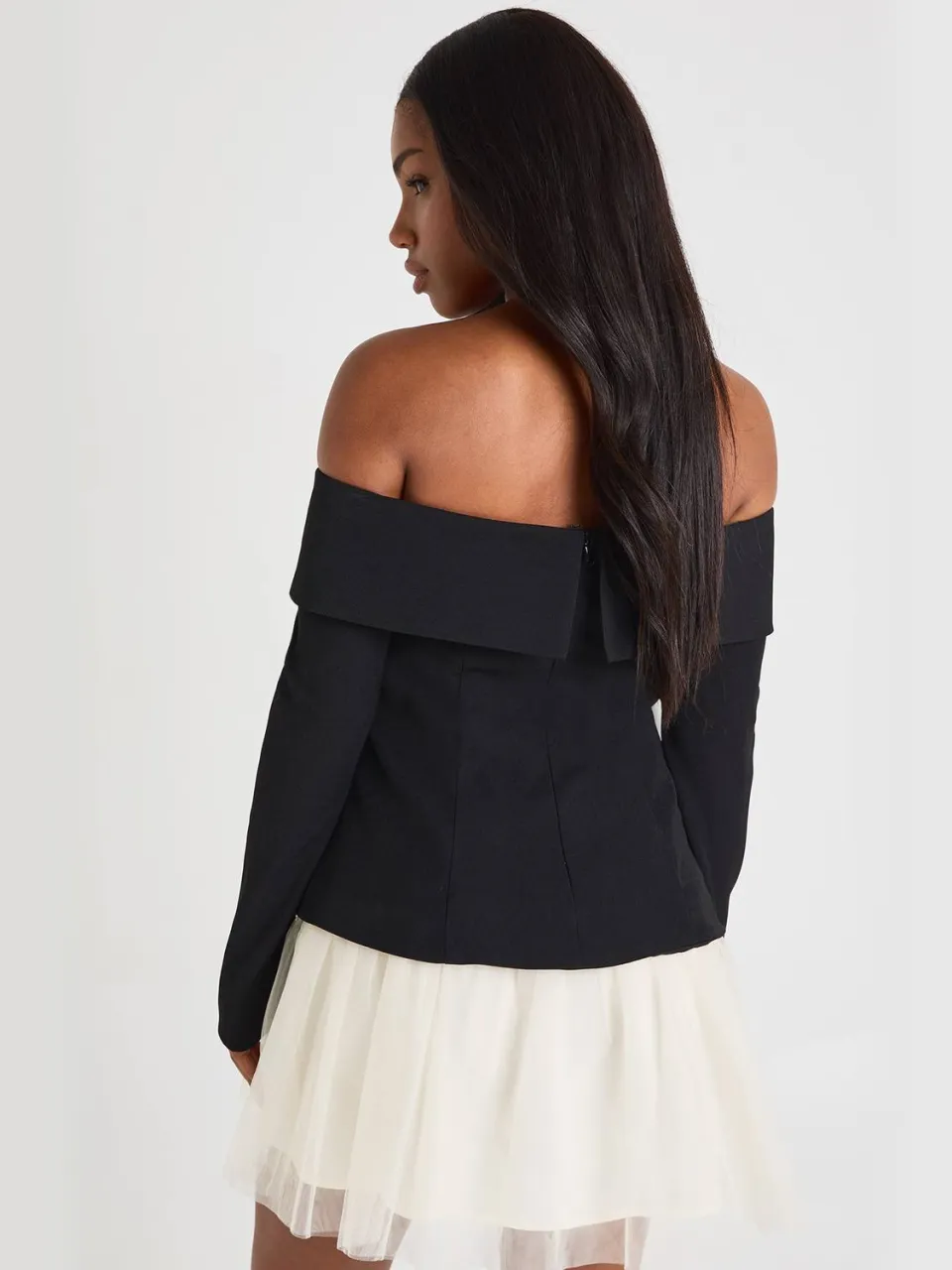 boohoo Dames Tulle Bardot Getailleerde Mini-jurk zwart, foto 2