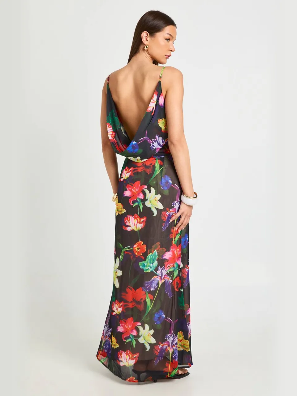 boohoo Dames Lichte Bloemenjurk Met Waterhals In Maxi Slip-model zwart, foto 2